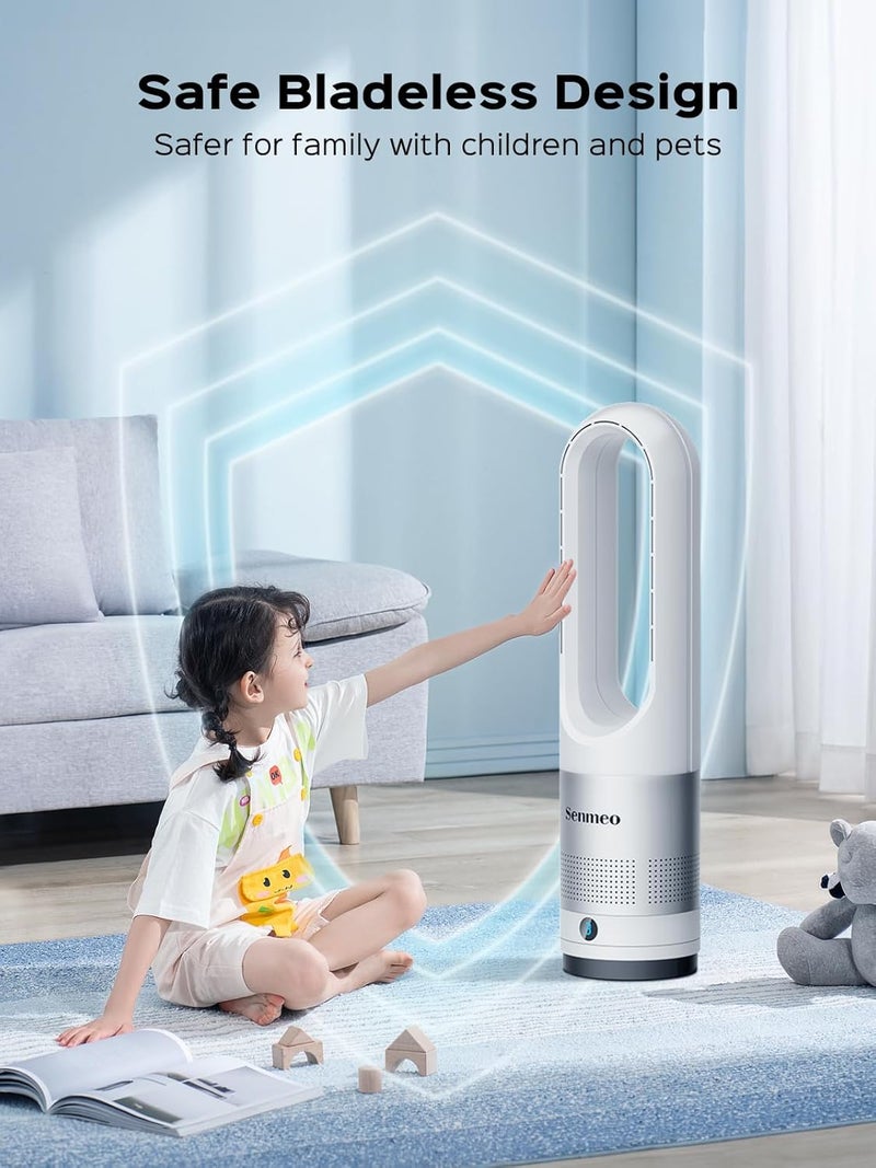SENEMO Bladeless Fan for Bedroom, 22" Tower Fan with Remote, 8 Speeds, 9 Hour Timer, 90° Oscillating, LED Display with Auto Off, Easy to Clean, Bladeless Desk Fan for Bedroom, Kitchen, Office - Image 2